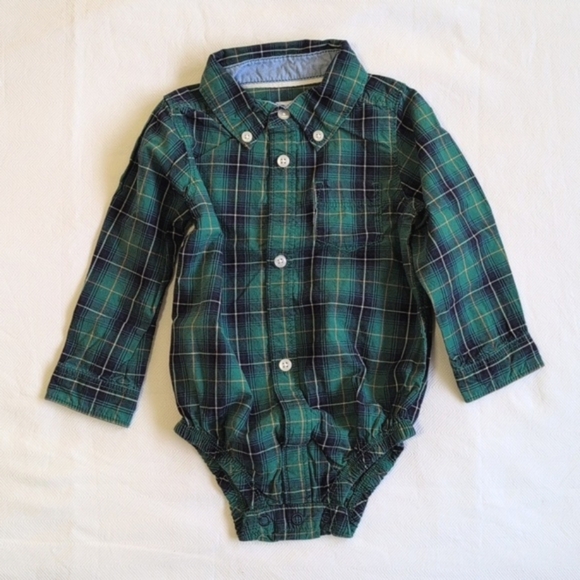 carter's 2-pack plaid cotton button down collared bodysuit bundle 9 months baby - Picture 5 of 6